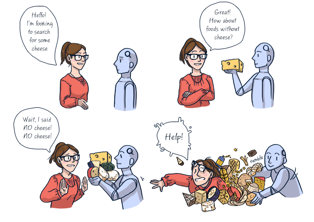 A robot getting cheese for someone.