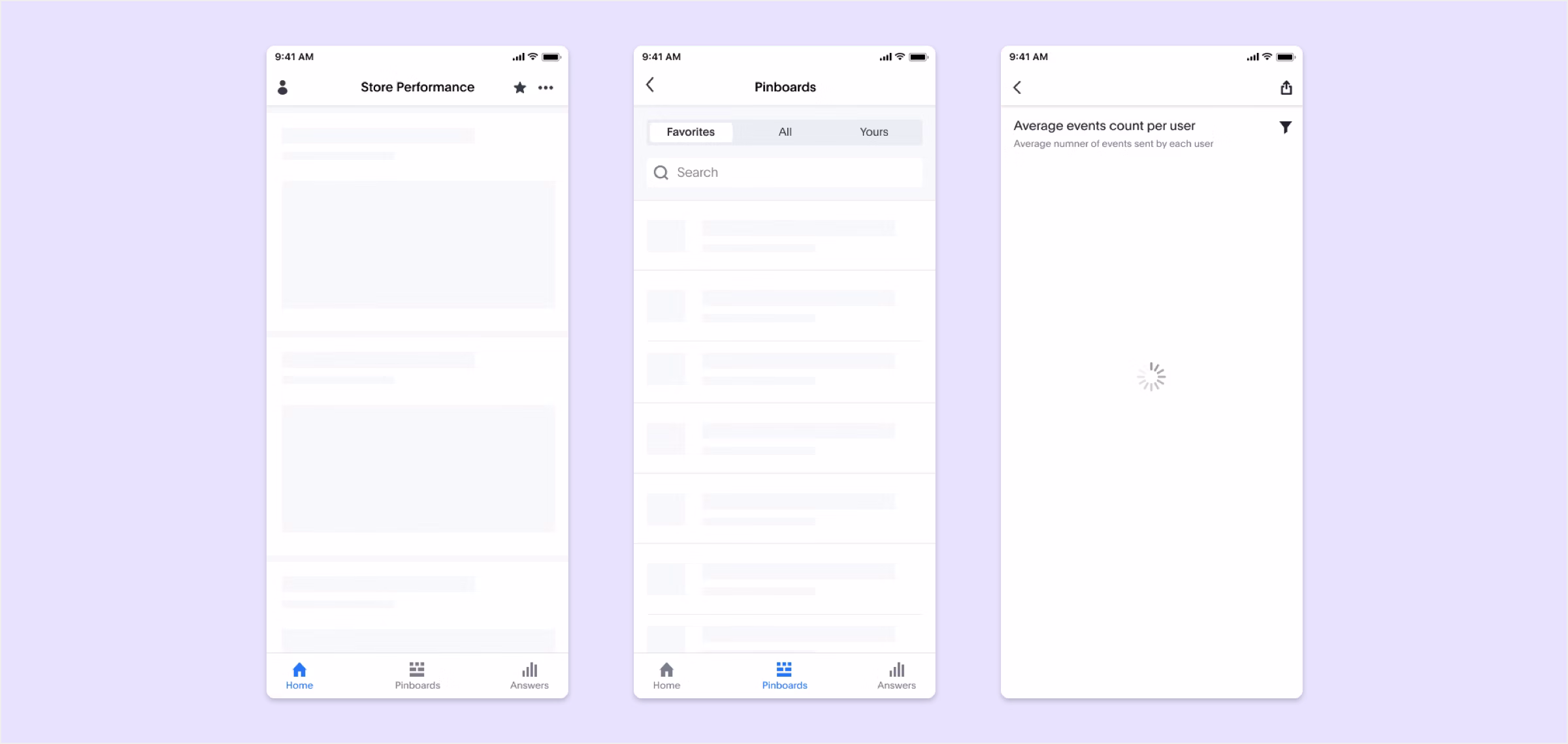 Three mobile screens are waiting for the pages to be loaded.