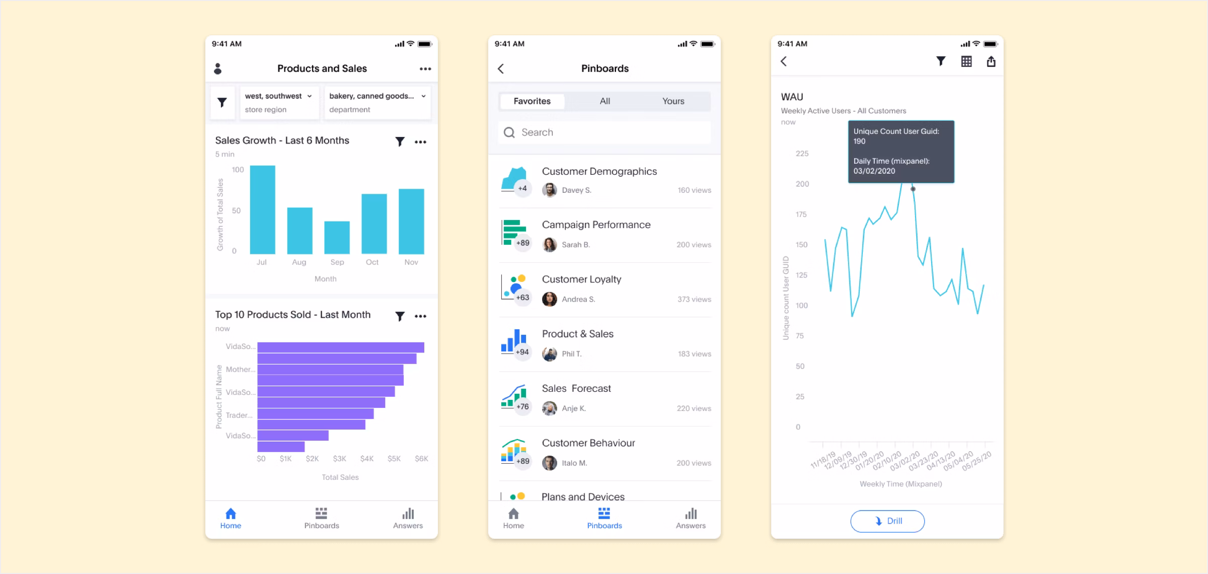 Three mobile screens maintaining visual consistency with colour palettes, typography, and other design elements.