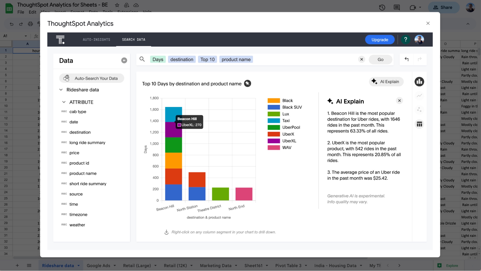 Product screenshot showing insightful data with AI explanation